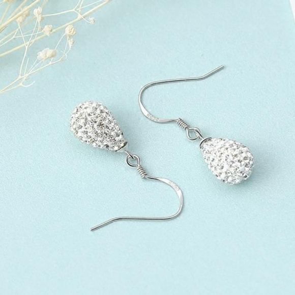 925 Sterling Silver Water Drop Rhinestone Earrings - Picture 4 of 4